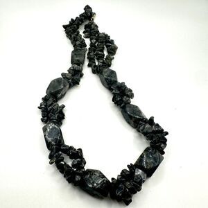 18" Chunky Larvikite beaded necklace with silver tone hardware!